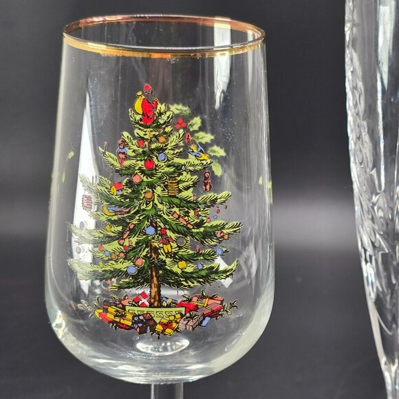 Vintage Spode Christmas Tree Wine Glasses and Mikasa Champagne Flute DH1370 - Picture 4 of 6